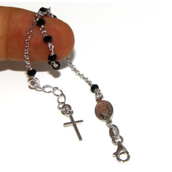 RMB|Rosary bracelet male female 925 miraculous Madonna, cross and black crystal beads 17.00 to 20.00 cm