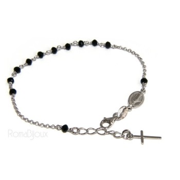 RMB|Rosary bracelet male female 925 miraculous Madonna, cross and black crystal beads 17.00 to 20.00 cm
