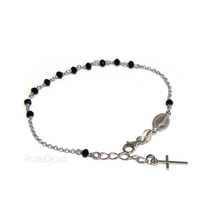 RMB|Rosary bracelet male female 925 miraculous Madonna, cross and black crystal beads 17.00 to 20.00 cm