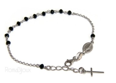 RMB|Rosary bracelet male female 925 miraculous Madonna, cross and black crystal beads 17.00 to 20.00 cm