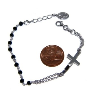 RMB|Rosary bracelet male female 925 miraculous Madonna, convex cross and black crystal. Mis from 15.50 to 17.50