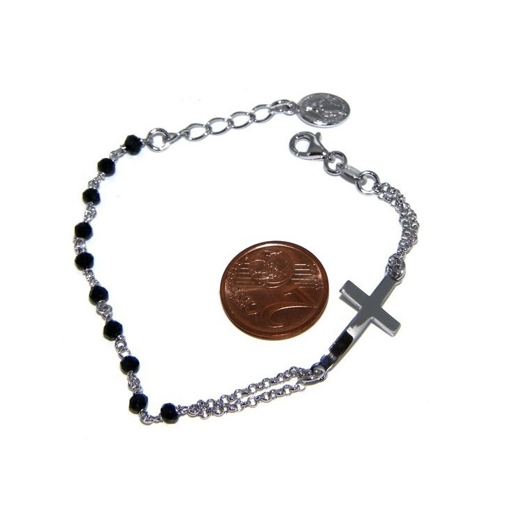 RMB|Rosary bracelet male female 925 miraculous Madonna, convex cross and black crystal. Mis from 15.50 to 17.50