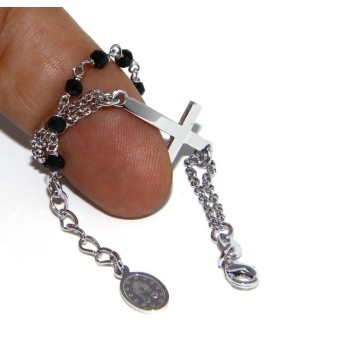 RMB|Rosary bracelet male female 925 miraculous Madonna, convex cross and black crystal. Mis from 15.50 to 17.50