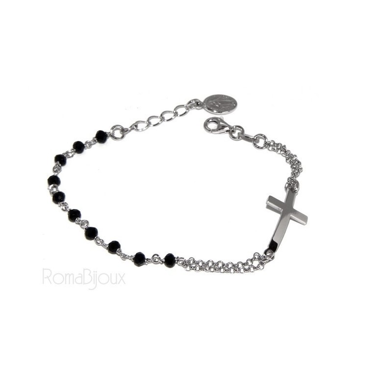 RMB|Rosary bracelet male female 925 miraculous Madonna, convex cross and black crystal. Mis from 15.50 to 17.50