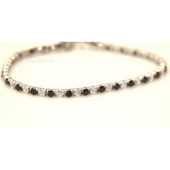 RMB|Argento 925 : Bracciale Tennis Con Zirconi bianchi e neri da 3 mm / 18 cm a griffe
