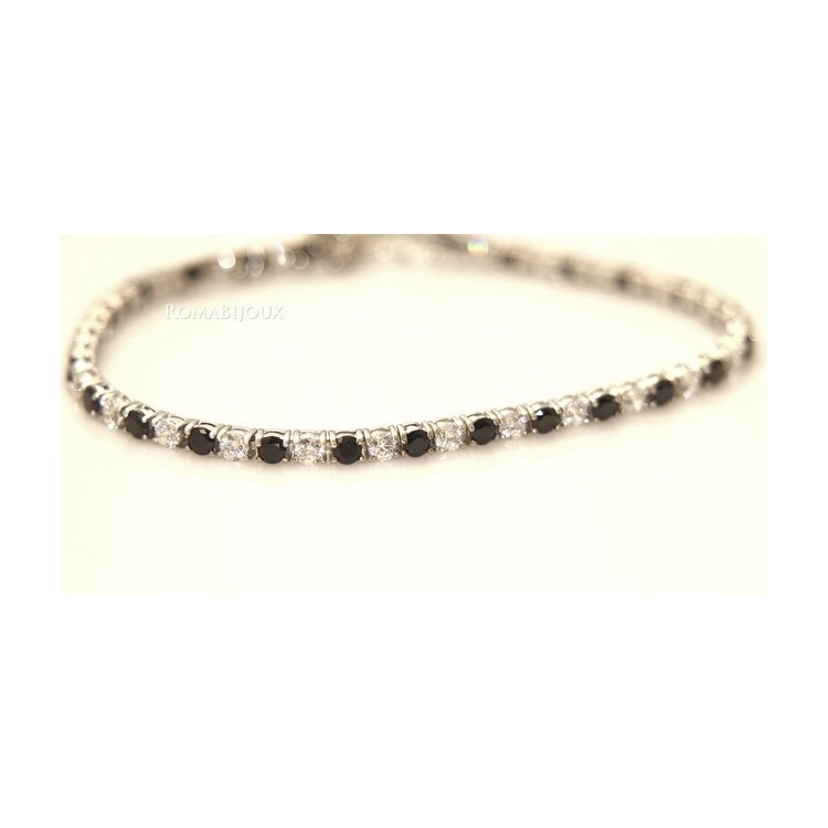 RMB|Argento 925 : Bracciale Tennis Con Zirconi bianchi e neri da 3 mm / 18 cm a griffe