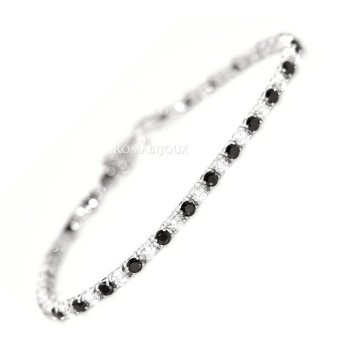 RMB|Argento 925 : Bracciale Tennis Con Zirconi bianchi e neri da 3 mm / 18 cm a griffe