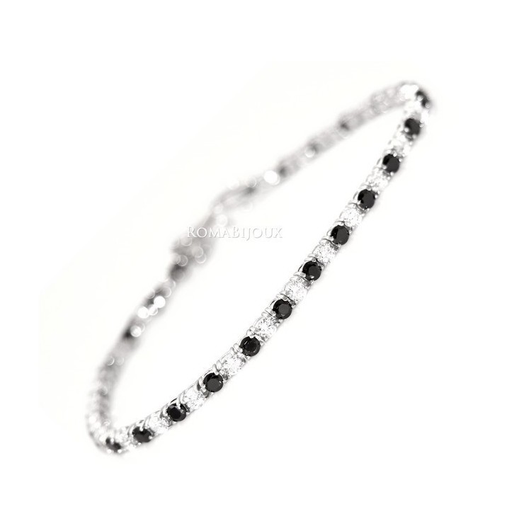 RMB|Argento 925 : Bracciale Tennis Con Zirconi bianchi e neri da 3 mm / 18 cm a griffe