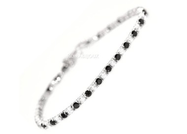 RMB|Argento 925 : Bracciale Tennis Con Zirconi bianchi e neri da 3 mm / 18 cm a griffe