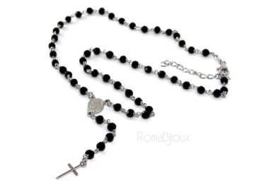 RMB|Rosary necklace man 925 With black crystal 4 mm cross and miraculous Madonna 44 + 5