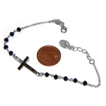 RMB|Bracelet rosary man in 925 miraculous Madonna, convex cross and black crystal. Mis 17.00 - 20:00