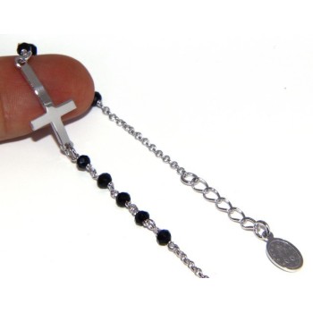 RMB|Bracelet rosary man in 925 miraculous Madonna, convex cross and black crystal. Mis 17.00 - 20:00