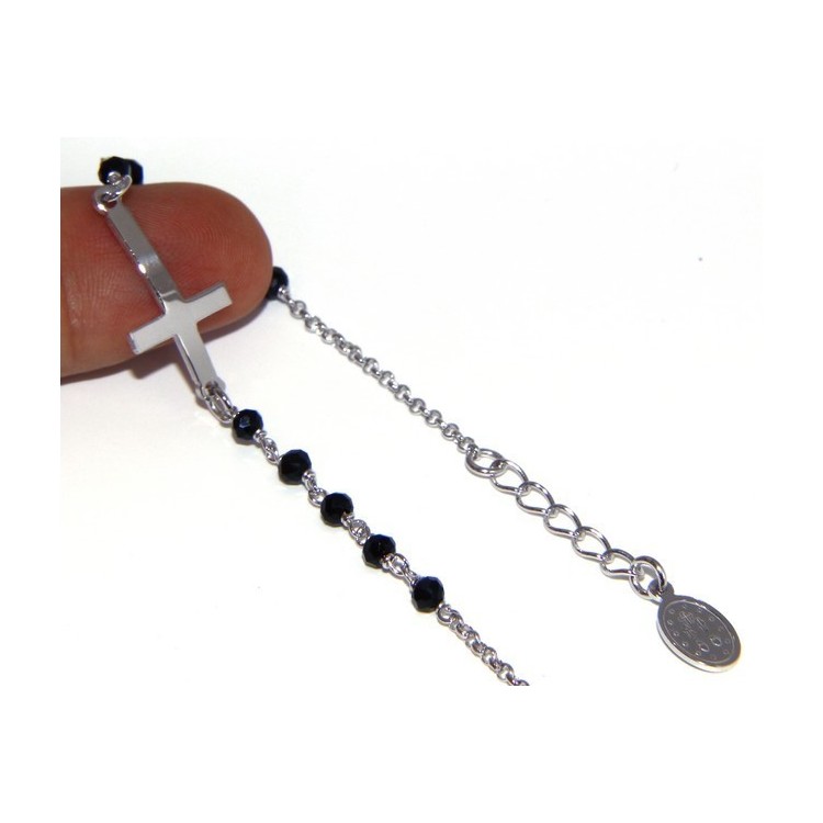 RMB|Bracciale rosario uomo in Argento 925 madonna miracolosa , croce convessa e cristallo nero . Mis 17,00 - 20.00