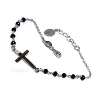 RMB|Bracelet rosary man in 925 miraculous Madonna, convex cross and black crystal. Mis 17.00 - 20:00