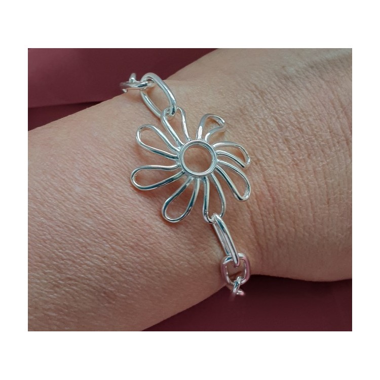 RMB|nalbori Bracciale donna argento 925 con Fiore Margherita centrale 17 cm