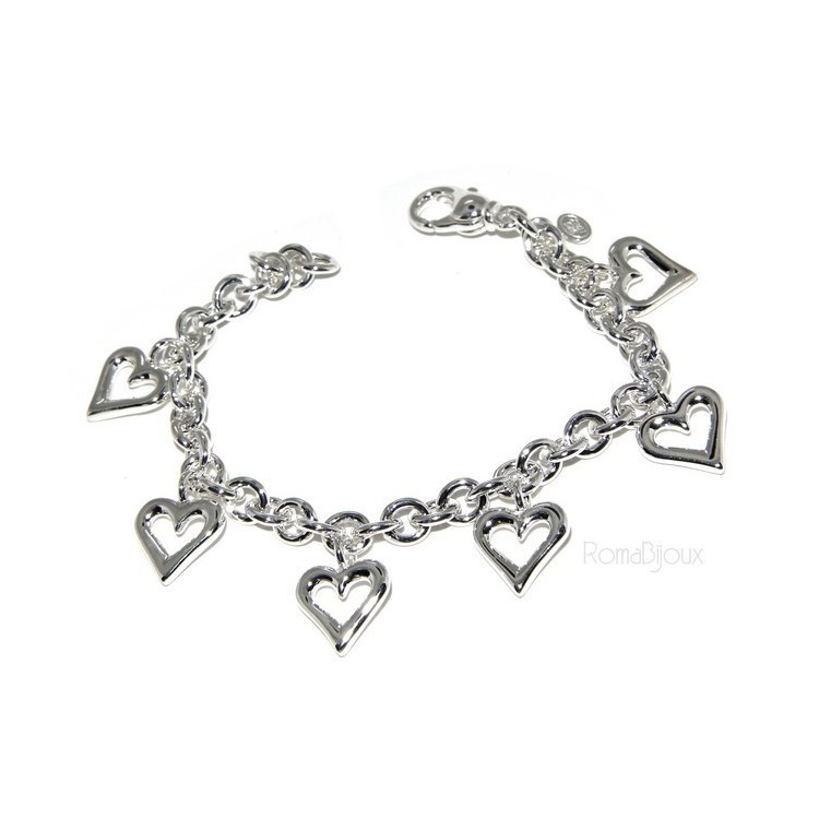 RMB|Argento 925 : Bracciale donna catena rolo' con ciondoli a cuore aperti 17,00