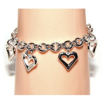 RMB|Argento 925 : Bracciale donna catena rolo' con ciondoli a cuore aperti 17,00