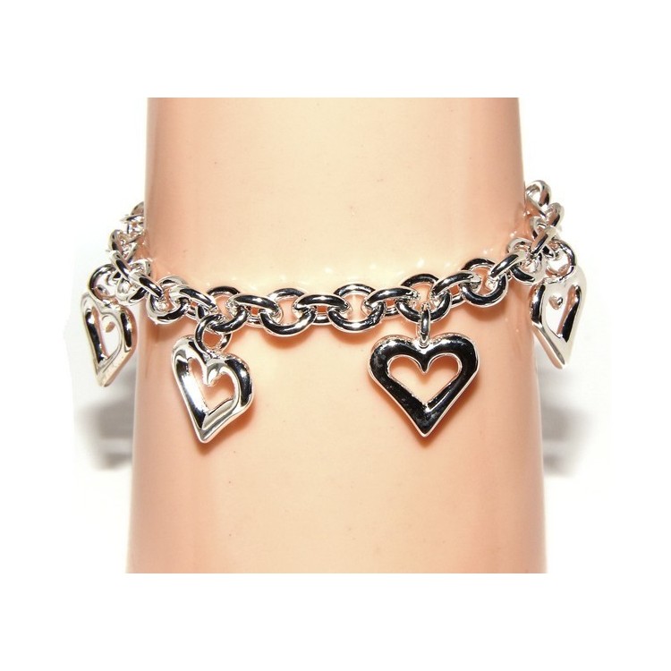 RMB|Argento 925 : Bracciale donna catena rolo' con ciondoli a cuore aperti 17,00