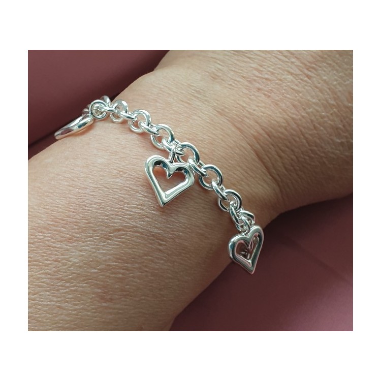 RMB|Argento 925 : Bracciale donna catena rolo' con ciondoli a cuore aperti 17,00