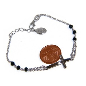 RMB|Bracelet rosary man in 925 miraculous Madonna, convex cross and black crystal. mis 19.50