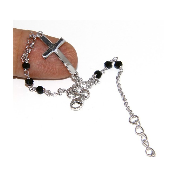 RMB|Bracelet rosary man in 925 miraculous Madonna, convex cross and black crystal. mis 19.50