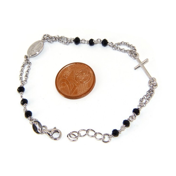 RMB|Rosary bracelet man woman 925 miraculous Madonna, small cross and black crystal. Mis. 16.50 to 19.00