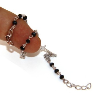 RMB|Bracciale rosario uomo donna Argento 925 madonna miracolosa , croce piccola e cristallo nero . Mis. 16,50 - 19,00