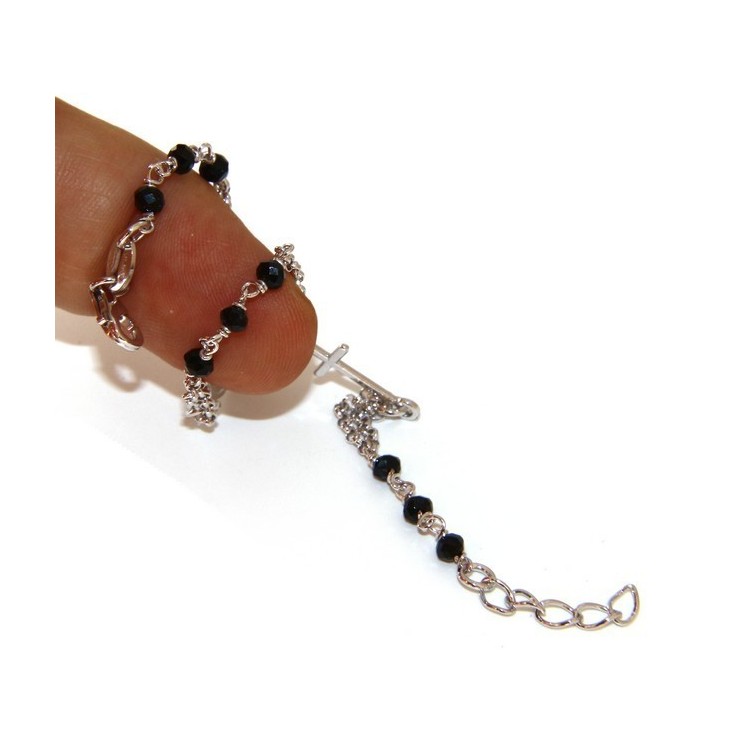 RMB|Rosary bracelet man woman 925 miraculous Madonna, small cross and black crystal. Mis. 16.50 to 19.00