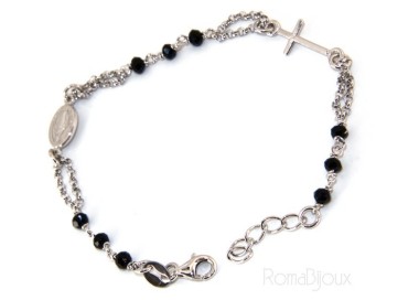 RMB|Bracciale rosario uomo donna Argento 925 madonna miracolosa , croce piccola e cristallo nero . Mis. 16,50 - 19,00