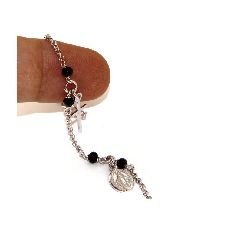 RMB|Rosary bracelet man woman 925 black crystal cross pendants miraculous Madonna cm 16,50 19,00