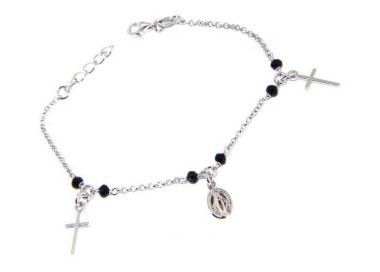 RMB|Rosary bracelet man woman 925 black crystal cross pendants miraculous Madonna cm 16,50 19,00