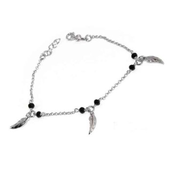 RMB|Bracciale Argento 925 cristallo nero , ciondoli foglie