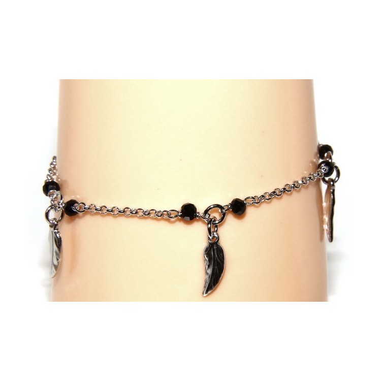 RMB|Bracelet rosary woman working in 925 black crystal pendants leaves