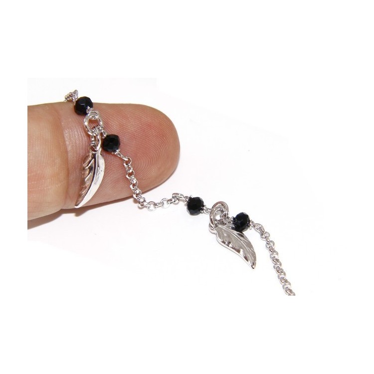 RMB|Bracelet rosary woman working in 925 black crystal pendants leaves