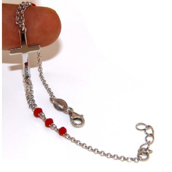 RMB|Rosary bracelet male female 925 silver convex cross and red crystal. mis 19,00