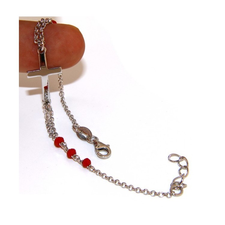 RMB|Rosary bracelet male female 925 silver convex cross and red crystal. mis 19,00