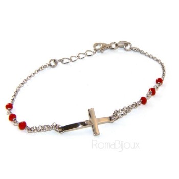 RMB|Rosary bracelet male female 925 silver convex cross and red crystal. mis 19,00