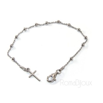RMB|Bracciale rosario uomo o donna in Argento 925 croce liscia rod Oro bianco o giallo lungo corto