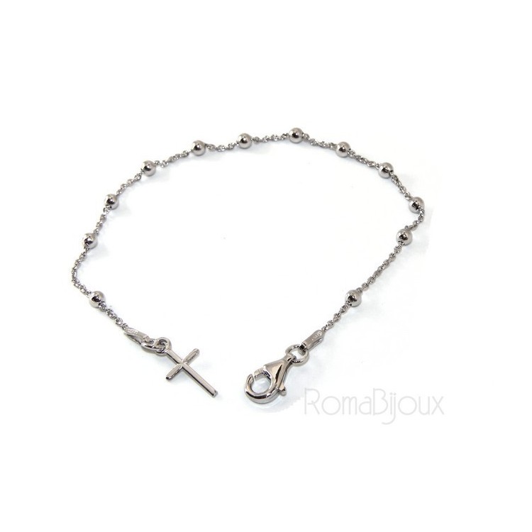 RMB|Rosary bracelet man or woman in 925 smooth rod white gold or yellow cross along short