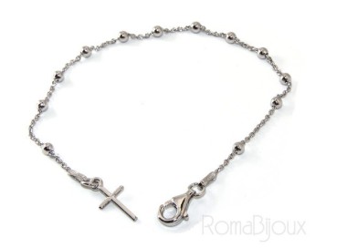 RMB|Bracciale rosario uomo o donna in Argento 925 croce liscia rod Oro bianco o giallo lungo corto