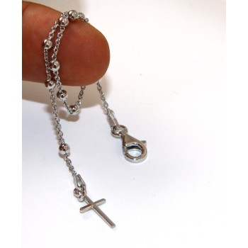 RMB|Rosary bracelet man or woman in 925 smooth rod white gold or yellow cross along short