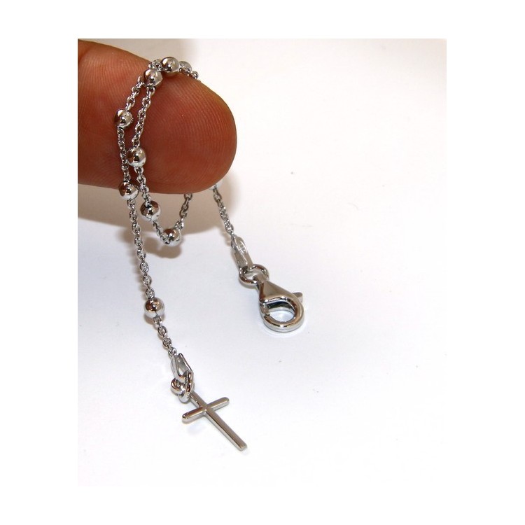 RMB|Rosary bracelet man or woman in 925 smooth rod white gold or yellow cross along short