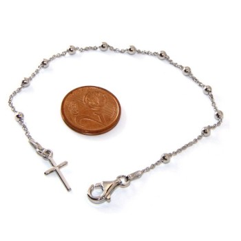 RMB|Rosary bracelet man or woman in 925 smooth rod white gold or yellow cross along short