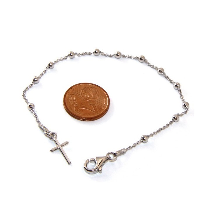 RMB|Rosary bracelet man or woman in 925 smooth rod white gold or yellow cross along short