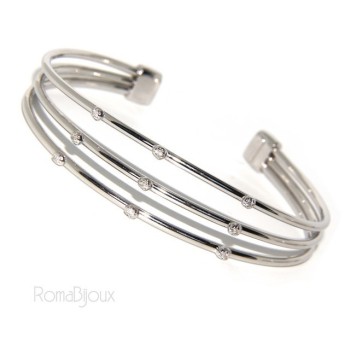 RMB|ARGENTO 925 : Bracciale donna schiava aperto 3 file zirconi bianchi naturali brillante