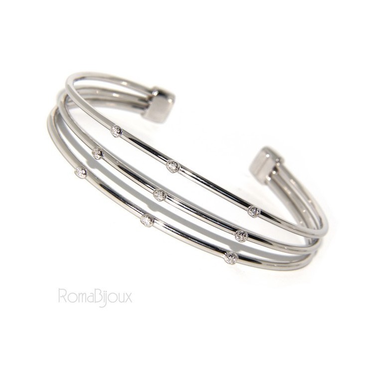RMB|ARGENTO 925 : Bracciale donna schiava aperto 3 file zirconi bianchi naturali brillante