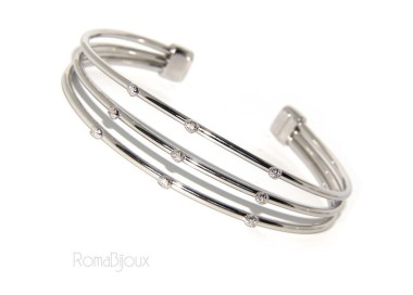 RMB|SILVER 925: Bracelet opened slave women 3 natural zircons file bright white