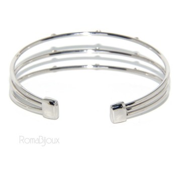 RMB|ARGENTO 925 : Bracciale donna schiava aperto 3 file zirconi bianchi naturali brillante