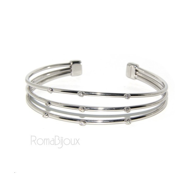 RMB|ARGENTO 925 : Bracciale donna schiava aperto 3 file zirconi bianchi naturali brillante