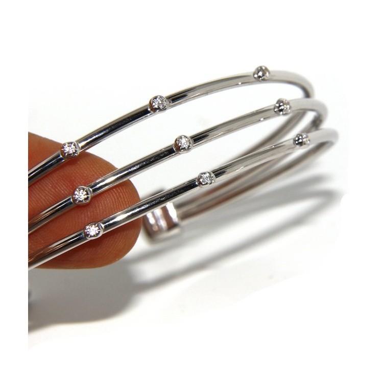 RMB|ARGENTO 925 : Bracciale donna schiava aperto 3 file zirconi bianchi naturali brillante